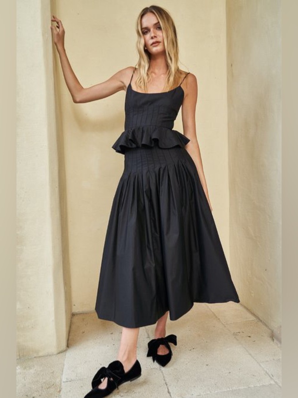 HUNTER BELL Stevie Pleated Midi Skirt in Onyx Black